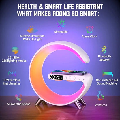 Multi-function Bluetooth Speaker - Colorful Ambient Light Wireless Charging Clock All-in-One