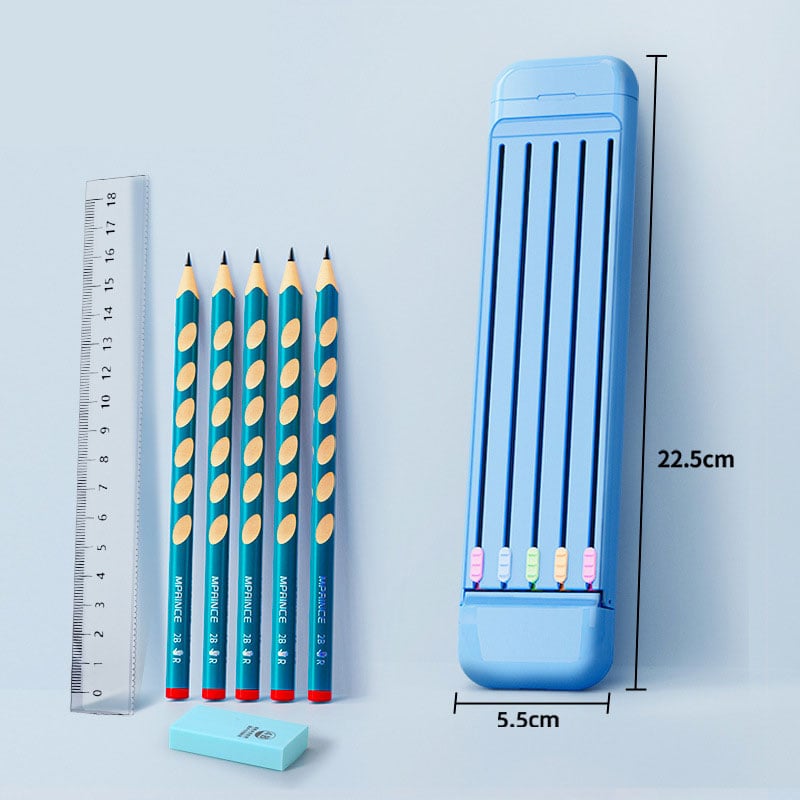 Multifunctional Pencil Case for Kids with 5pcs Pencils2B, Eraser and Ruler