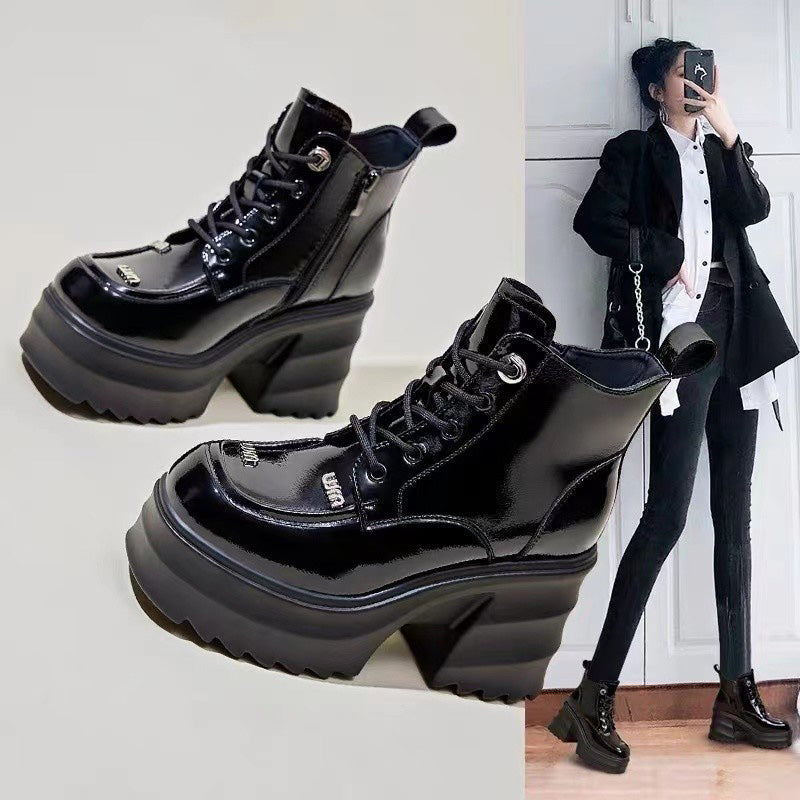 [Women's gift] Women's high heel platform zipper leather boots