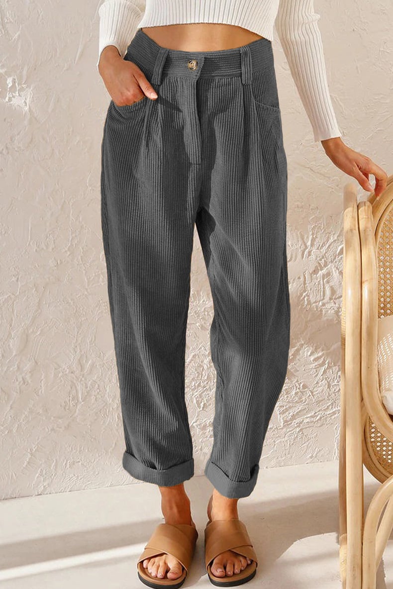 Mid Rise Button Zipper Side Pocket Corduroy Casual Pants (Buy 2 Free Shipping)