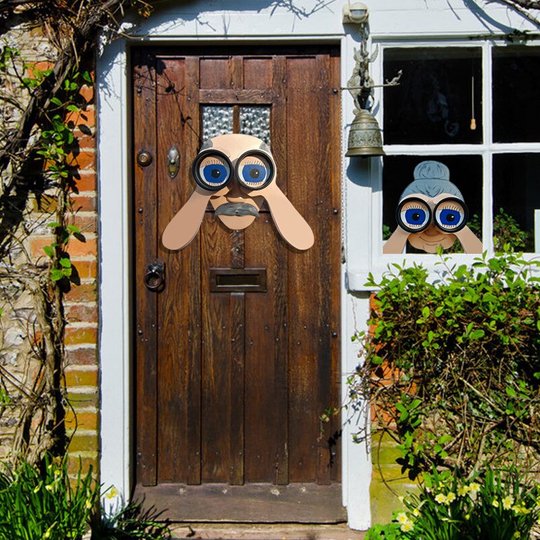 Fence Decoration Nosy Old Man and Lady Garden Yard Art--flat