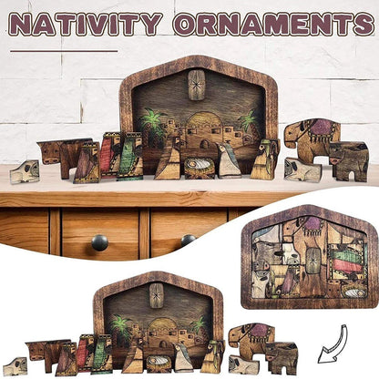 Wooden Jesus Puzzle Statue, Nativity Puzzle with Wood Burned Design