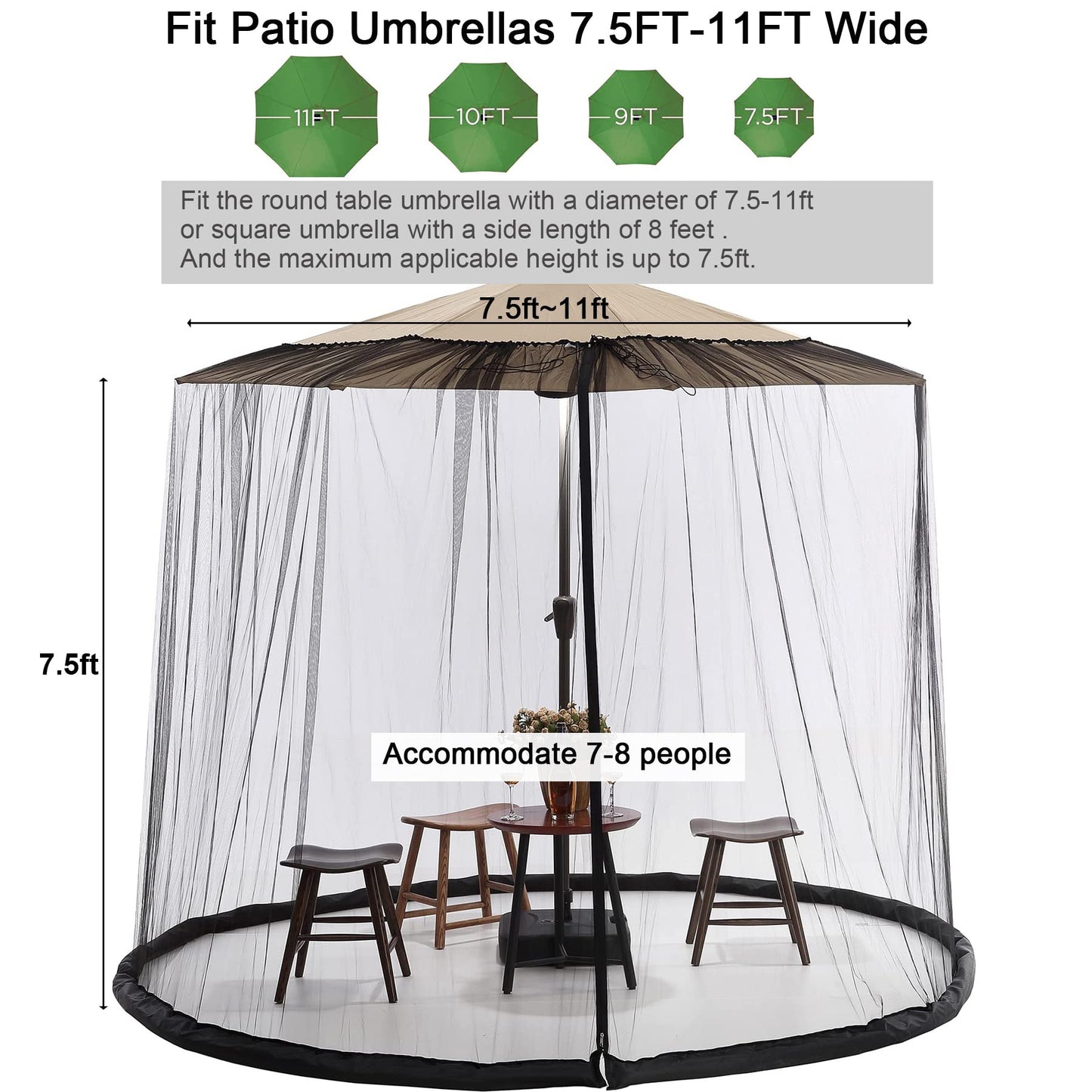 7.5-10 FT Patio Umbrella Mosquito Net