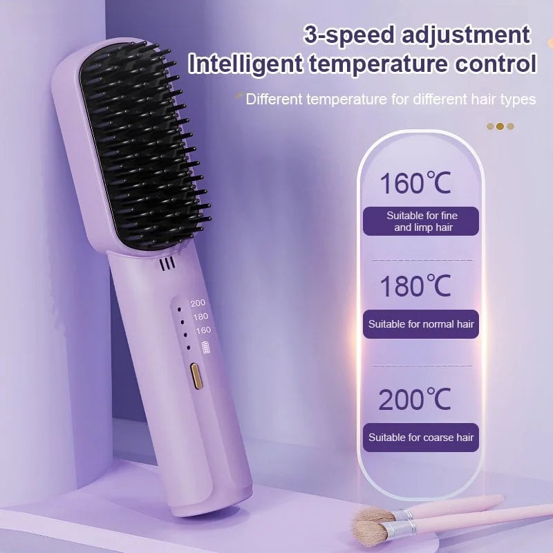 Portable cordless mini hair straightening comb