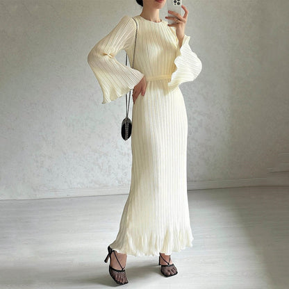 Pleated Bell Sleeve Maxi Dress