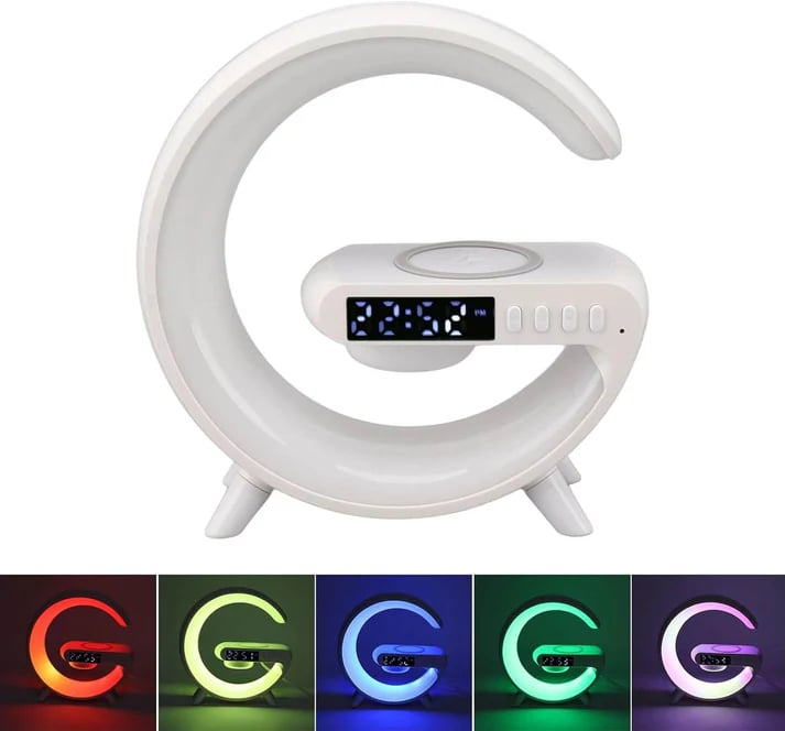 Multi-function Bluetooth Speaker - Colorful Ambient Light Wireless Charging Clock All-in-One