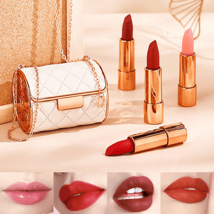 Velvet Matte Lipstick Set With Chain Bag