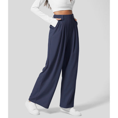 2024 High Waisted Plicated Side Pocket Wide Leg Waffle Casual Pants