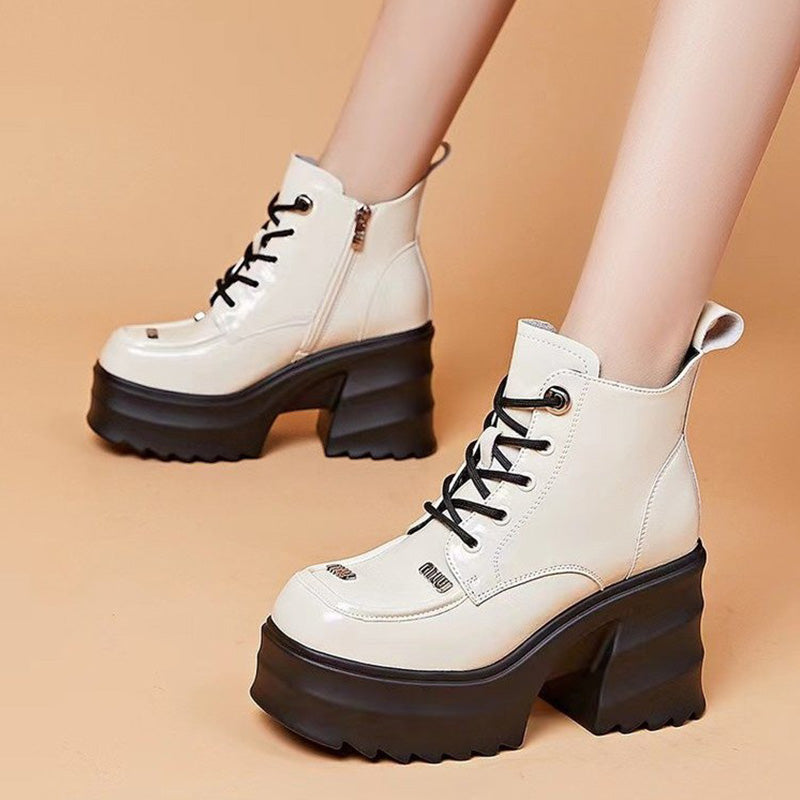 [Women's gift] Women's high heel platform zipper leather boots