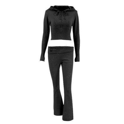 Women's fashionable and sexy high-waisted long-sleeved trousers two-piece set