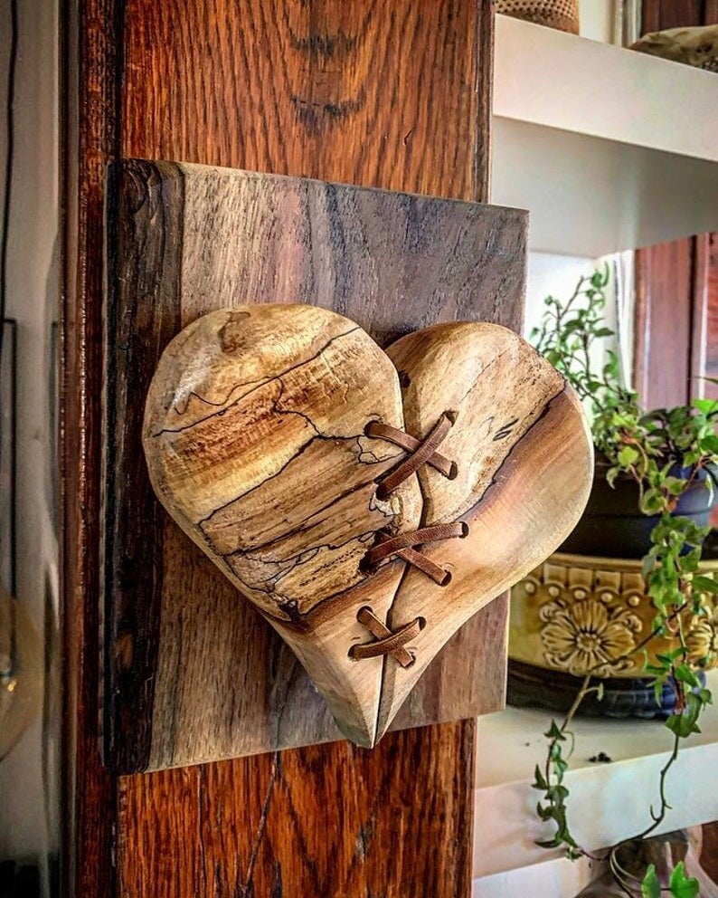 ❤️‍🔥Wood Heart on Steel Pedestal Art Piece | Handmade