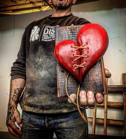 ❤️‍🔥Wood Heart on Steel Pedestal Art Piece | Handmade