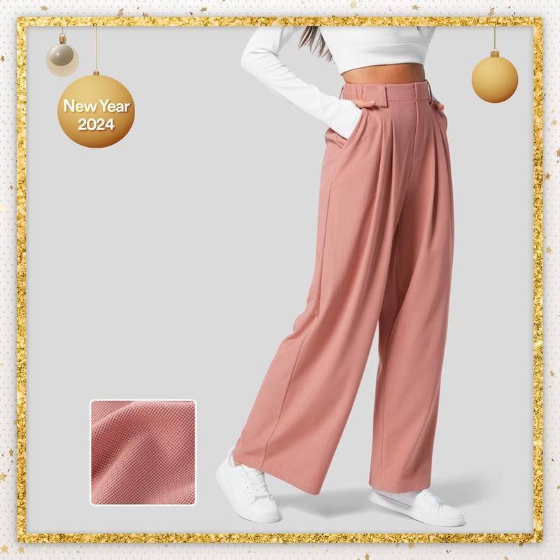 High Waisted Plicated Side Pocket Wide Leg Waffle Casual Pants(buy 2 free shipping)